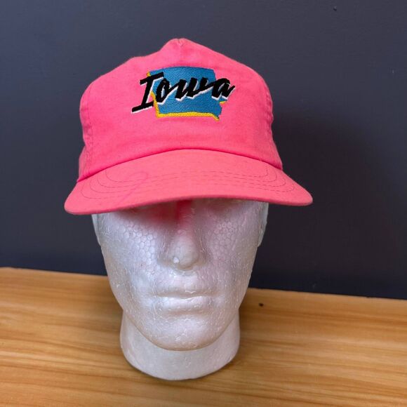 Vintage Iowa Hat Pink Cap USA Made Union Tag Embroidered State Map Retro - Picture 1 of 8
